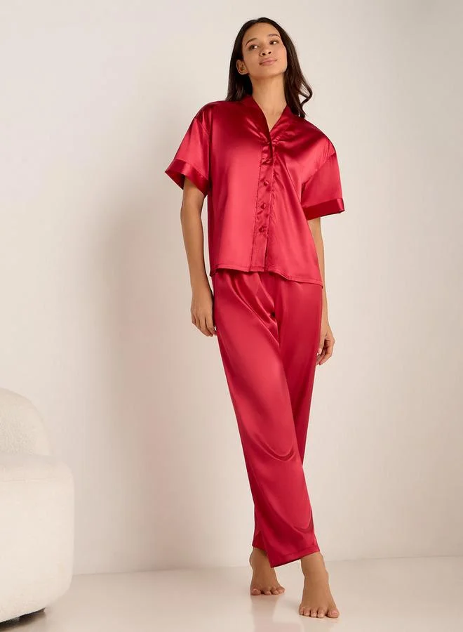 سبلاش فيڤ طقم بيجامة نسائي برقبة على شكل حرف  وأكمام قصيرة وخصر مطاطي