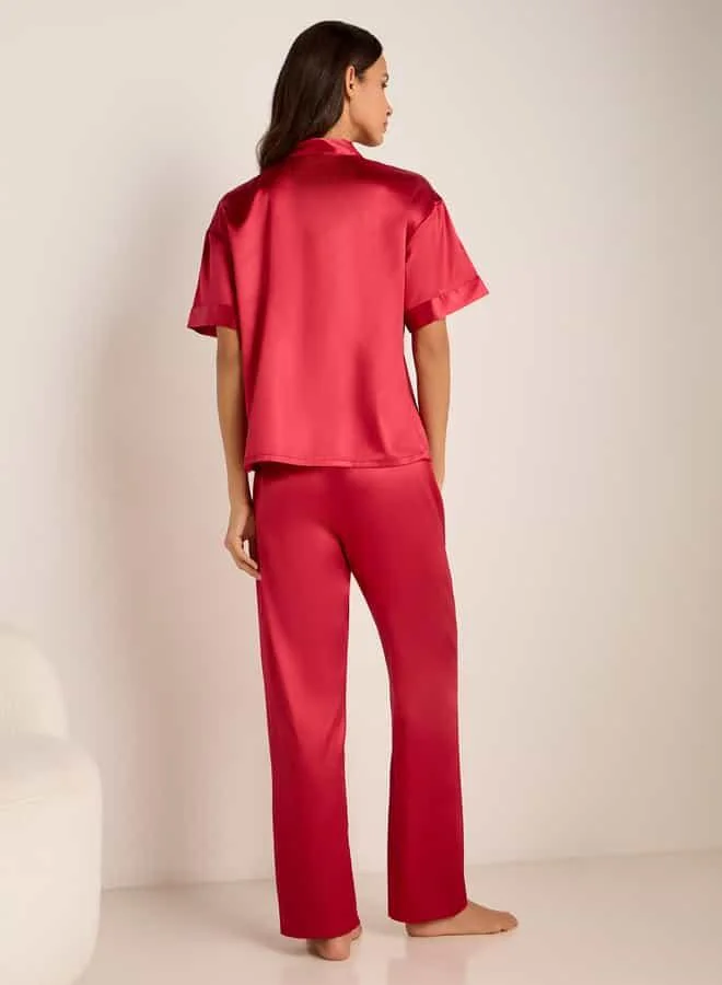 Splash FAV V-neck Top with Short Sleeves and Elasticated Pyjama Set