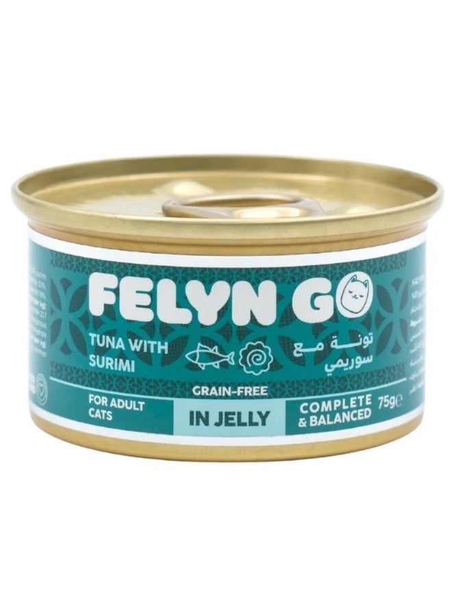 Felyn Go Complete & Balanced Wet Food – Tuna with Surimi in Jelly – 6 x75g Cat Can - Image 1