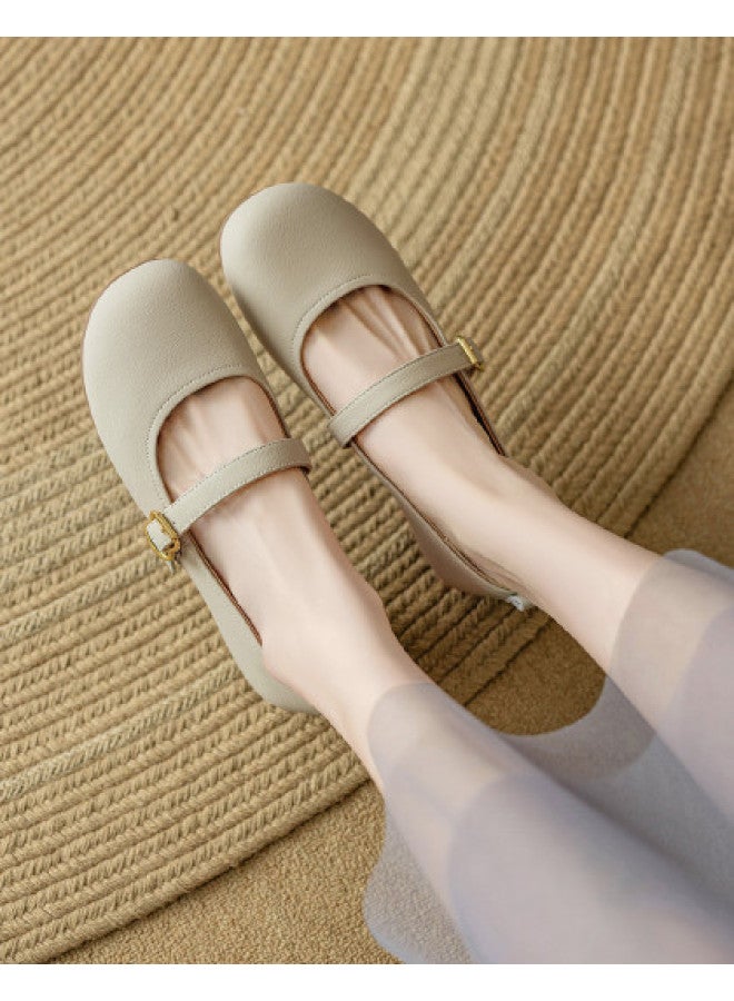 YEARCON أحذية ماري جين 2025 ربيع وخريف جديدة ريترو خفيفة الوزن بكعب منخفض نعل ناعم بكلة للنساء - Image 1