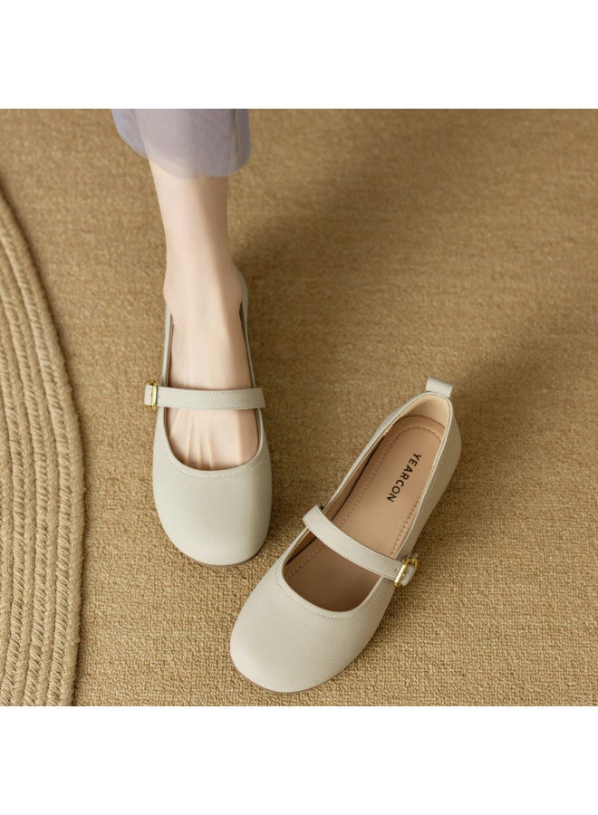 YEARCON أحذية ماري جين 2025 ربيع وخريف جديدة ريترو خفيفة الوزن بكعب منخفض نعل ناعم بكلة للنساء - Image 4