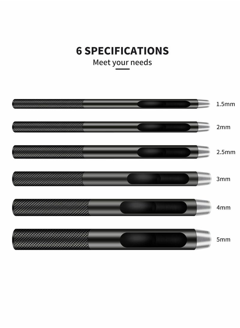 Excefore - Leather Hole Punch, 6 Pcs Round Hollow Punch Set, Industrial Grade Black Punch - Image 1