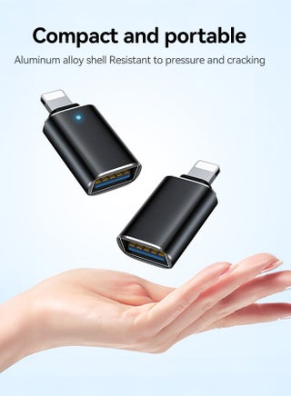 علبة مزدوجة (2 قطعة) من محول Lightning إلى USB 2.0 OTG مع مؤشر ضوئي، يعمل بالإيصال والتشغيل الفوري لأجهزة iPhone 17/16/15/14/13/12/SE وiPad Pro/Air/Mini - يدعم قارئ البطاقات ومحرك أقراص USB ولوحة المفاتيح والفأرة والمحاور وأجهزة MIDI - view 5