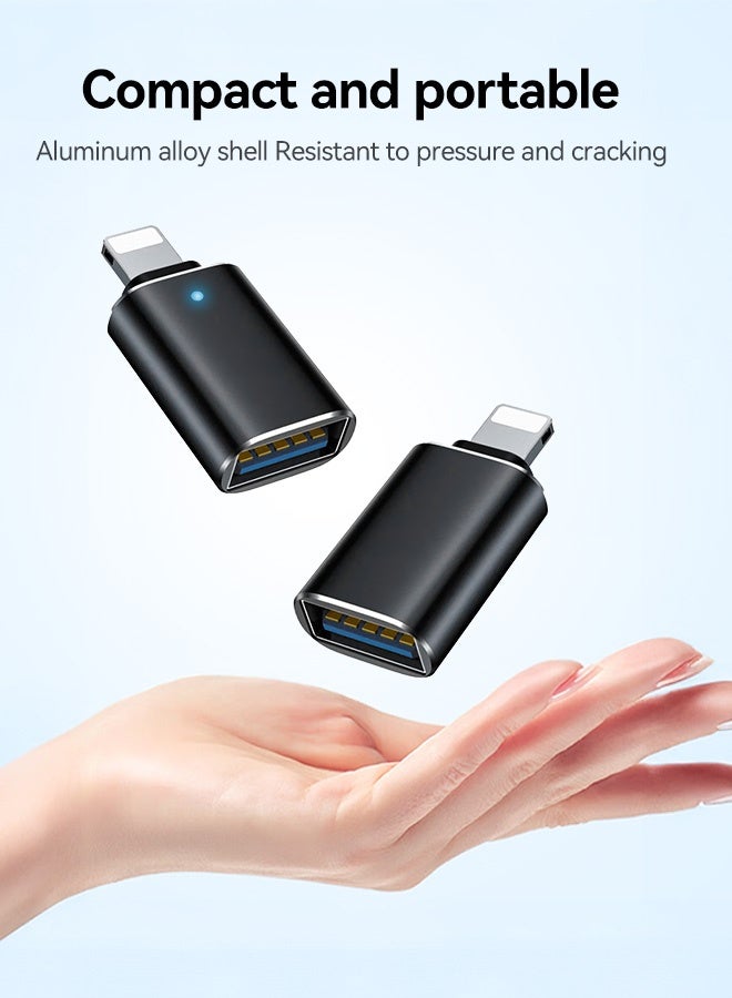 Tersely 2-Pack Lightning to USB 2.0 OTG Adapter with LED Indicator, Plug & Play for iPhone 17/16/15/14/13/12/SE, iPad Pro/Air/Mini - Supports Card Reader, USB Drive, Keyboard, Mouse, Hubs, MIDI - Image 5