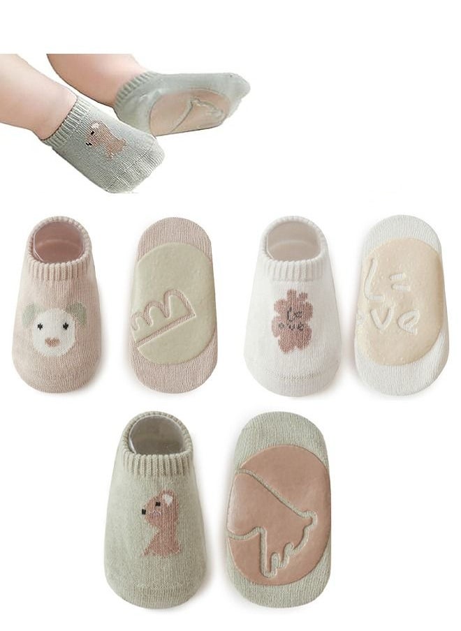 HS Toddler Baby Non Slip Socks Infant Newborn Antiskid Socks With Grips Anti-Slip Unisex Ankle Socks For Infant, Baby And Toddler Socks -3 Pairs  - Image 1
