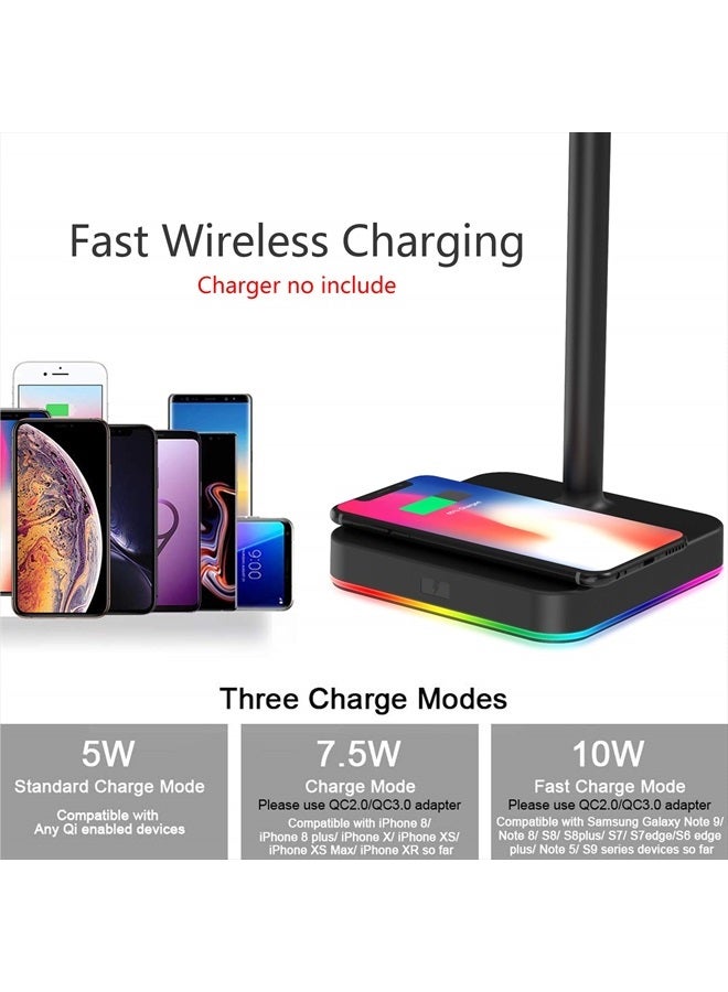 KAFRI RGB Headphone Stand with Wireless Charger Desk Gaming Headset Holder Hanger Rack with 10W/7.5W Fast Charge QI Wireless Charging Pad - Suitable for Gamer Desktop Table Game Earphone Accessories - Image 3