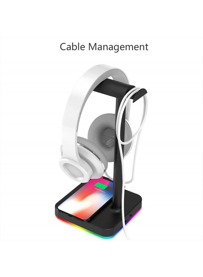KAFRI RGB Headphone Stand with Wireless Charger Desk Gaming Headset Holder Hanger Rack with 10W/7.5W Fast Charge QI Wireless Charging Pad - Suitable for Gamer Desktop Table Game Earphone Accessories - Image 4