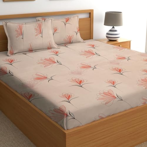STARNSTYLE 100% Cotton Super Soft 240 Thread Count Elastic Fitted All Around Elastic Printed King Size Double Bed Bedsheet with 2 Pillow Cover 72" X 78" - Image 2