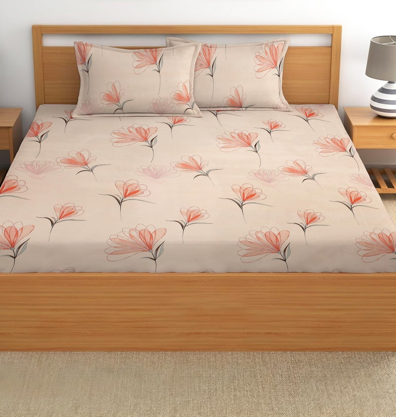 STARNSTYLE 100% Cotton Super Soft 240 Thread Count Elastic Fitted All Around Elastic Printed King Size Double Bed Bedsheet with 2 Pillow Cover 72" X 78" - Image 3