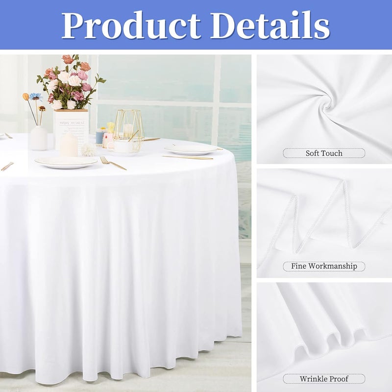 FXKS 4 Pack White Round Tablecloth 120 Inch (300 cm) Polyester Table Cloth for 6 Foot Round Table, Stain Resistant Washable Fabric Table Cover for Wedding Banquet Buffet Parties and Camping - Image 5
