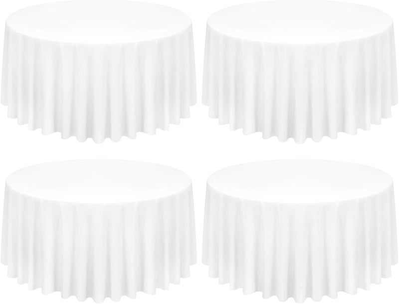 FXKS 4 Pack White Round Tablecloth 120 Inch (300 cm) Polyester Table Cloth for 6 Foot Round Table, Stain Resistant Washable Fabric Table Cover for Wedding Banquet Buffet Parties and Camping - Image 1