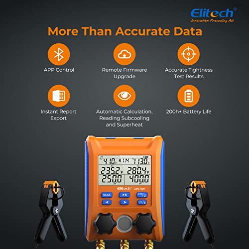 Elitech Wireless Digital Manifold Gauge Set Data Logging Refrigerant HVAC Gauges with Hoses, Temperature Clamps, LMG-10W - Image 2