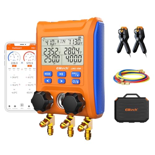 Elitech Wireless Digital Manifold Gauge Set Data Logging Refrigerant HVAC Gauges with Hoses, Temperature Clamps, LMG-10W - Image 1