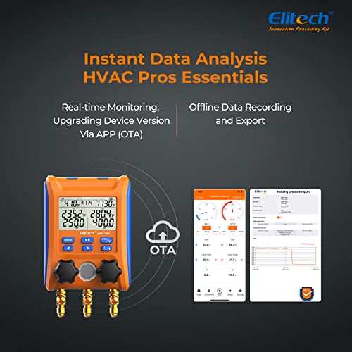 Elitech Wireless Digital Manifold Gauge Set Data Logging Refrigerant HVAC Gauges with Hoses, Temperature Clamps, LMG-10W - Image 3