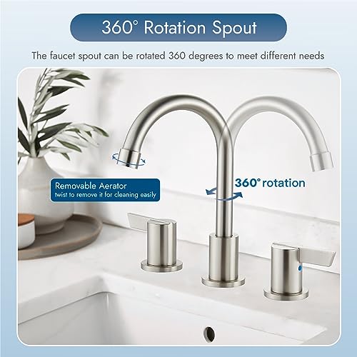 Cinwiny Bathroom Sink Faucet 3 Hole, 8 Inch Widespread Bathroom Sink Faucet with 2 Handles, Pop-up Drain & Hair Catcher Included for Vanity RV Farmhouse Sink, Brushed Nickel - Image 4