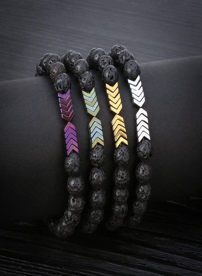 SEVENSTONE 4pcs 8mm Lava Rock Bead Arrow Diffuser Natural Stone Bracelet Yoga Beads Elastic Jewelry Set for Women Men - Image 5