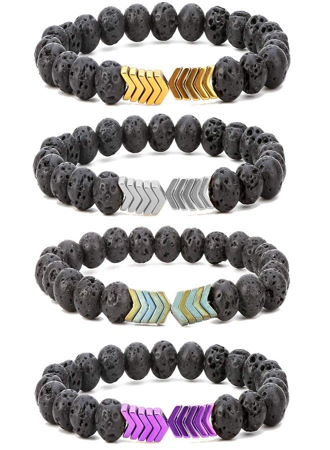 SEVENSTONE 4pcs 8mm Lava Rock Bead Arrow Diffuser Natural Stone Bracelet Yoga Beads Elastic Jewelry Set for Women Men - Image 1
