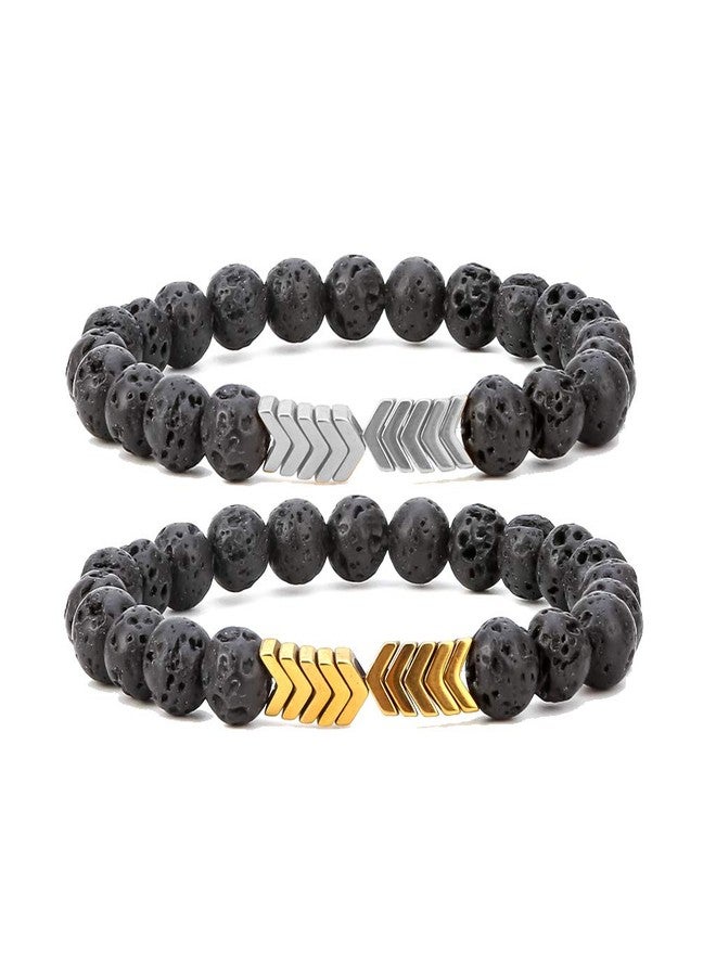 SEVENSTONE 4pcs 8mm Lava Rock Bead Arrow Diffuser Natural Stone Bracelet Yoga Beads Elastic Jewelry Set for Women Men - Image 3
