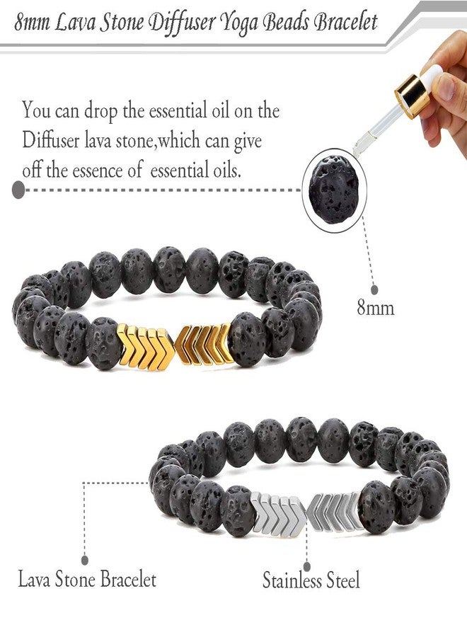 SEVENSTONE 4pcs 8mm Lava Rock Bead Arrow Diffuser Natural Stone Bracelet Yoga Beads Elastic Jewelry Set for Women Men - Image 2