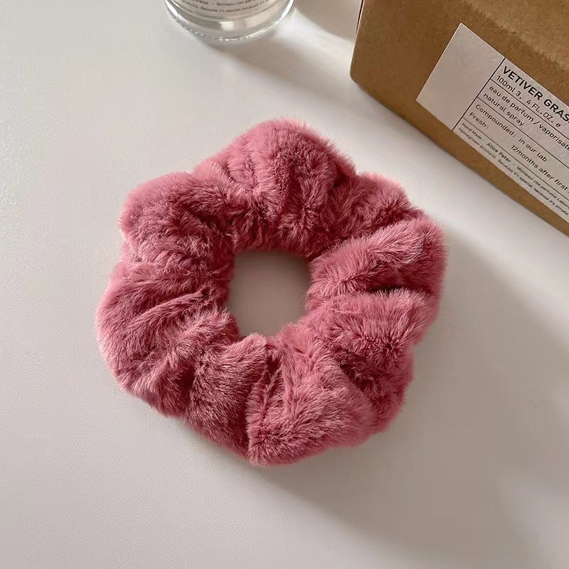New Internet Popular Autumn and Winter Plush Pig Large Intestine Hair Ring Rubber Tendon Womens Tie Rope 2022 Mao Mao Fat Intestines Hair Rope Simple Brick Red