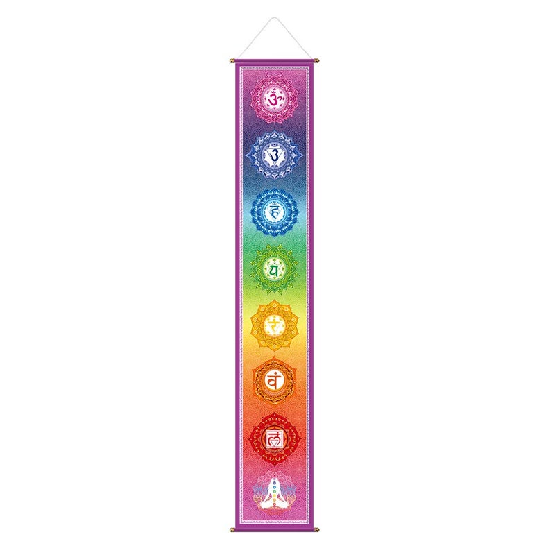 Funnytree 12"x71" Large Yoga Tapestry Meditation Studio Room 7 Chakra Mandala Hanging Banner Wall Poster Door Decor Porch Sign Indoor Outdoor Durable Fabric - Image 1