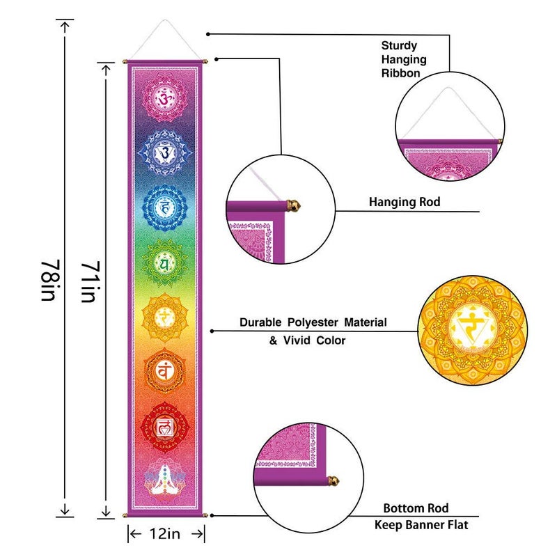 Funnytree 12"x71" Large Yoga Tapestry Meditation Studio Room 7 Chakra Mandala Hanging Banner Wall Poster Door Decor Porch Sign Indoor Outdoor Durable Fabric - Image 2