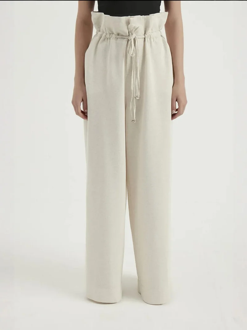 Linen High Waist Drawstring Trousers