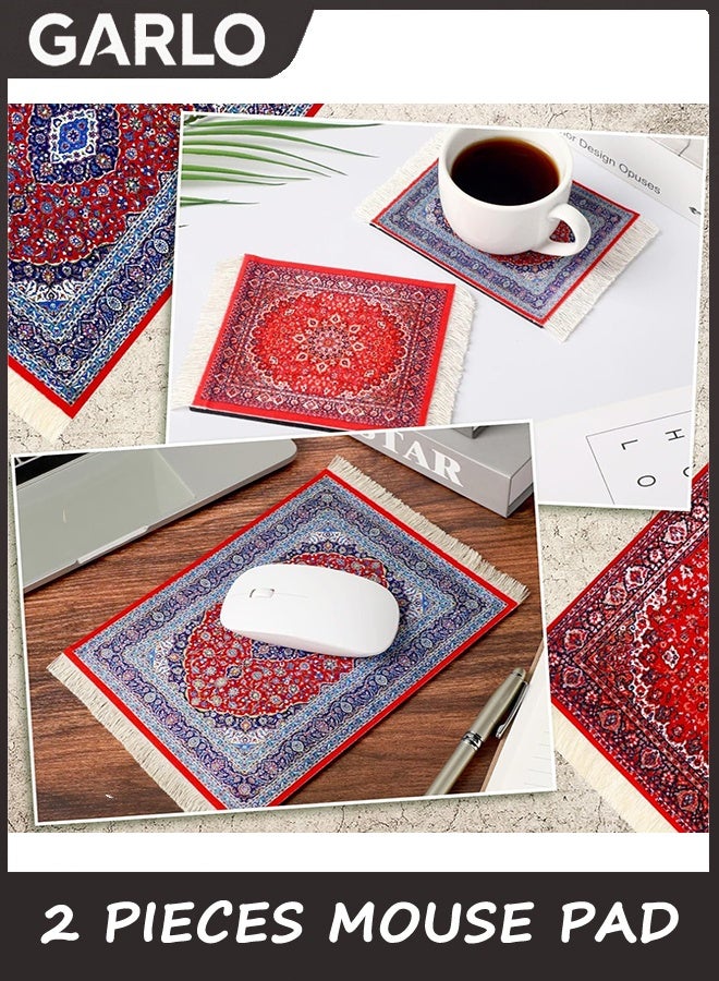 جارلو 2pcs خمر ميني سجاد الماوس وسادة وشرقية ساحات مضحكة ماوس سادة زهرية أسلوب مكتب حصيرة ساحات هدية لعيد الميلاد بوهيمية دمية بيت السجاد مع قاعدة المطاط المضادة للانزلاق للمكتب - Image 5