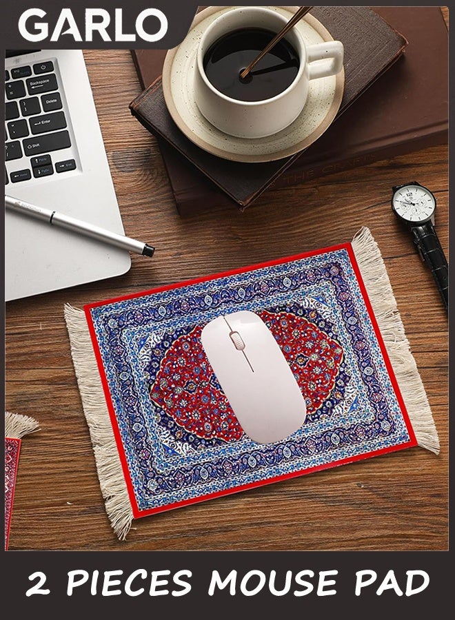 جارلو 2pcs خمر ميني سجاد الماوس وسادة وشرقية ساحات مضحكة ماوس سادة زهرية أسلوب مكتب حصيرة ساحات هدية لعيد الميلاد بوهيمية دمية بيت السجاد مع قاعدة المطاط المضادة للانزلاق للمكتب - Image 3