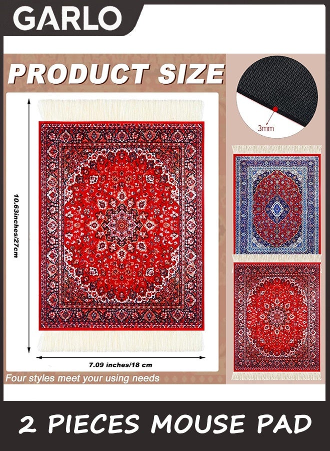 جارلو 2pcs خمر ميني سجاد الماوس وسادة وشرقية ساحات مضحكة ماوس سادة زهرية أسلوب مكتب حصيرة ساحات هدية لعيد الميلاد بوهيمية دمية بيت السجاد مع قاعدة المطاط المضادة للانزلاق للمكتب - Image 2