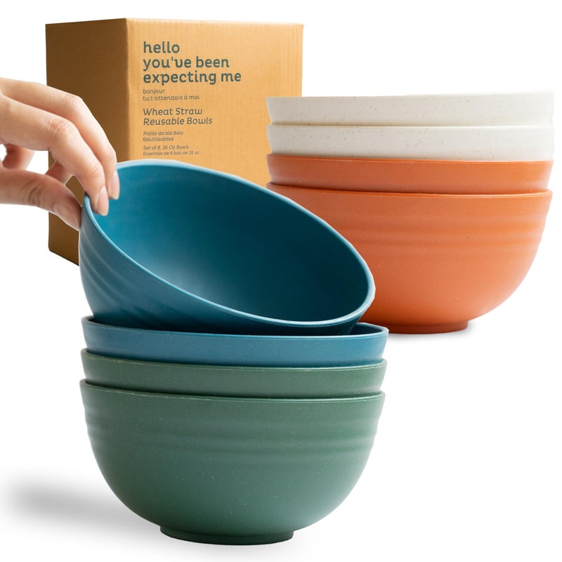 Nook Theory Wheat Straw Bowls - 26 Oz Cereal Bowls Sets 8 Unbreakable Dinnerware  Microwave Safe Bowls and Dishwasher Safe Bowls  Alternative for Plastic Bowls  Snack Bowls  Soup Bowls (Urban) - Image 1