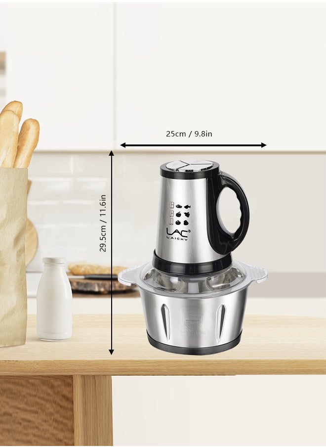 LAC - Electric Food Chopper, 3L Meat Grinder 3 Speeds Food Processor Stainless Steel  Food Processor Elegant Slicer With Integrated 4-Sharp Blades And Child Safety Lock - Image 1