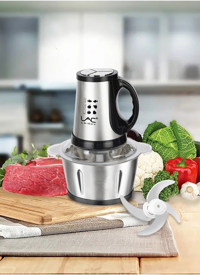 LAC - Electric Food Chopper, 3L Meat Grinder 3 Speeds Food Processor Stainless Steel  Food Processor Elegant Slicer With Integrated 4-Sharp Blades And Child Safety Lock - Image 1