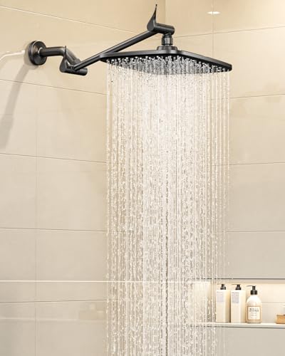 Veken 118 Black Rain Shower Head Rectangular Rainfall Showerheads with 11 Stainless Steel Exension Arm Height Angle Decor Adjustable High Pressure Shower Heads Bathroom Accessories - Image 1