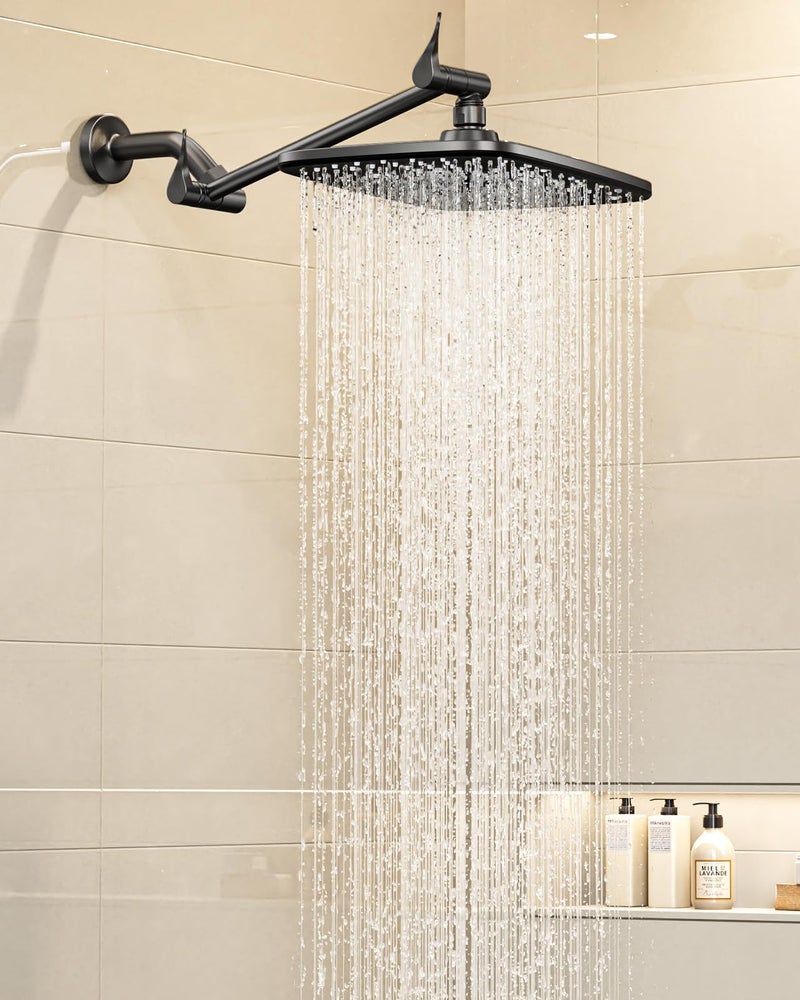 Veken 118 Black Rain Shower Head Rectangular Rainfall Showerheads with 11 Stainless Steel Exension Arm Height Angle Decor Adjustable High Pressure Shower Heads Bathroom Accessories - Image 2