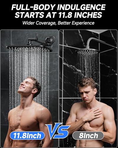 Veken 118 Black Rain Shower Head Rectangular Rainfall Showerheads with 11 Stainless Steel Exension Arm Height Angle Decor Adjustable High Pressure Shower Heads Bathroom Accessories - Image 3
