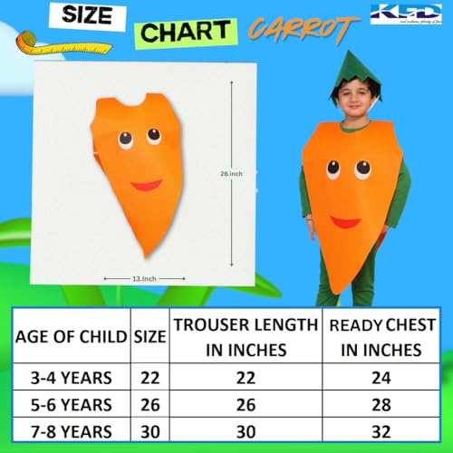 Kaku Fancy Dresses Polyester Carrot Vegetable Costume -Orange & Green, 5-6 Years, for Boys & Girls - Image 4