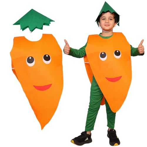 Kaku Fancy Dresses Polyester Carrot Vegetable Costume -Orange & Green, 5-6 Years, for Boys & Girls - Image 1