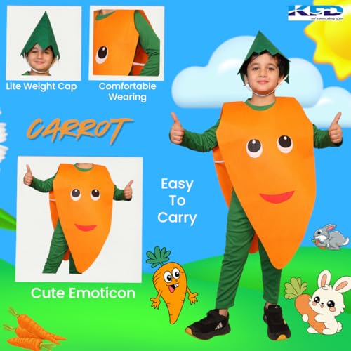 Kaku Fancy Dresses Polyester Carrot Vegetable Costume -Orange & Green, 5-6 Years, for Boys & Girls - Image 2