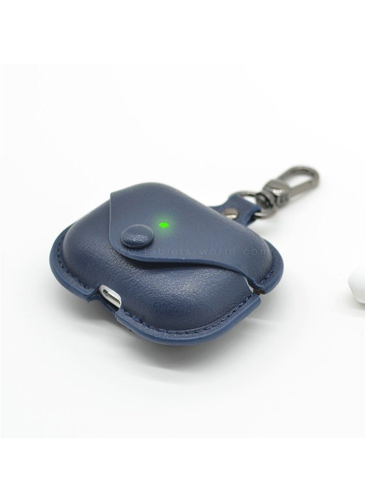 غطاء علبة سماعات متوافق مع Pro | علبة جلدية أصلية مع سلسلة مفاتيح معدنية - Image 3