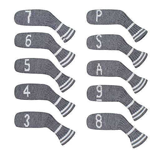 Scott Edward 10 Pcs Iron Golf Club Covers Set Cuteness and Basically Socks Shape Washable & Durable Golf Club Head Protector (Silver Gray) - Image 1