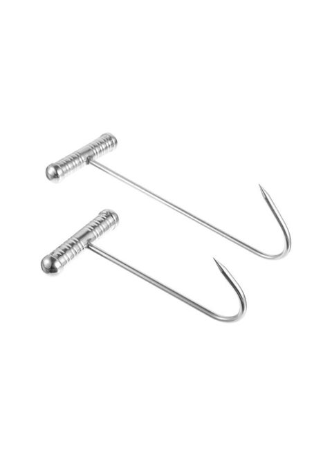 silvercnc 2pcs T Shaped Boning Hooks Stainless Steel Meat Hook for Butchering Heavy Duty Butcher Hooks with Handle Meat Hangers for Bacon Sausage