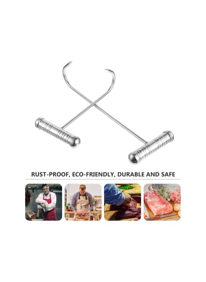 silvercnc - silvercnc 2pcs T Shaped Boning Hooks Stainless Steel Meat Hook for Butchering Heavy Duty Butcher Hooks with Handle Meat Hangers for Bacon Sausage - Image 1