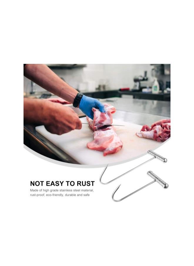 silvercnc - silvercnc 2pcs T Shaped Boning Hooks Stainless Steel Meat Hook for Butchering Heavy Duty Butcher Hooks with Handle Meat Hangers for Bacon Sausage - Image 1