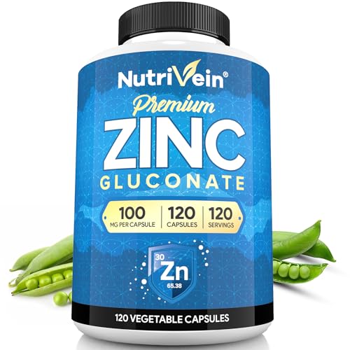 Nutrivein Premium Zinc Gluconate 100mg 120 Capsules HighAbsorption Zinc Gluconate Supplements for WholeBody WellBeing Essential Elements for Wellness