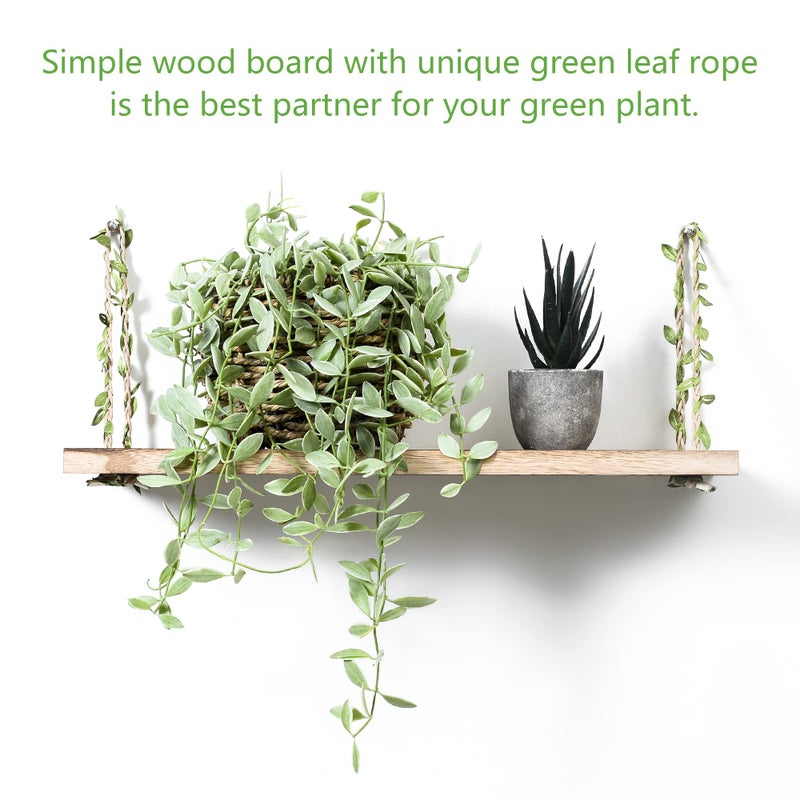MITIME Leaf Rope Hanging Floating Shelves, Wall Swing Storage Shelf for Home Decor.17, 2-Pack (Light Color) - Image 2