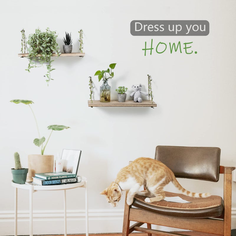 MITIME Leaf Rope Hanging Floating Shelves, Wall Swing Storage Shelf for Home Decor.17, 2-Pack (Light Color) - Image 3