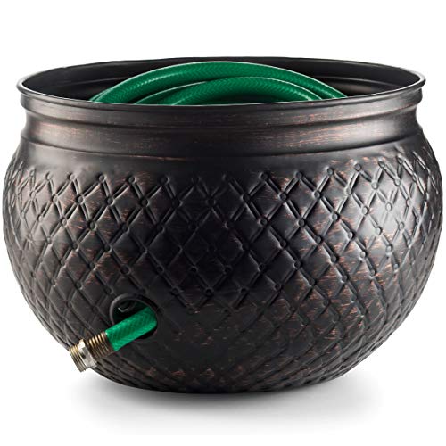 LifeSmart LifeSmart Garden Hose Pot Storage Holder with Lid Copper Accents 16 x 12 Inches 