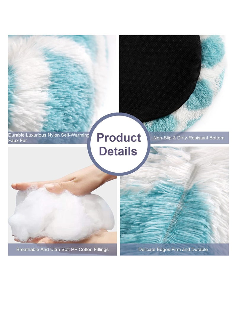 Cozy 24-Inch Round Dog Bed for Medium Dogs & Cats - Washable, Soft, Fluffy, Non-Slip Bottom, Blue & White Grid Design - Image 4