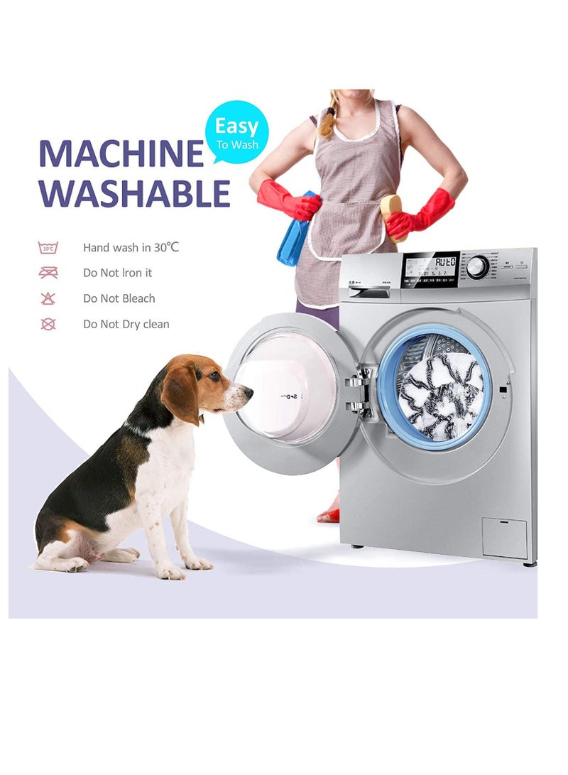 Cozy 24-Inch Round Dog Bed for Medium Dogs & Cats - Washable, Soft, Fluffy, Non-Slip Bottom, Blue & White Grid Design - Image 2